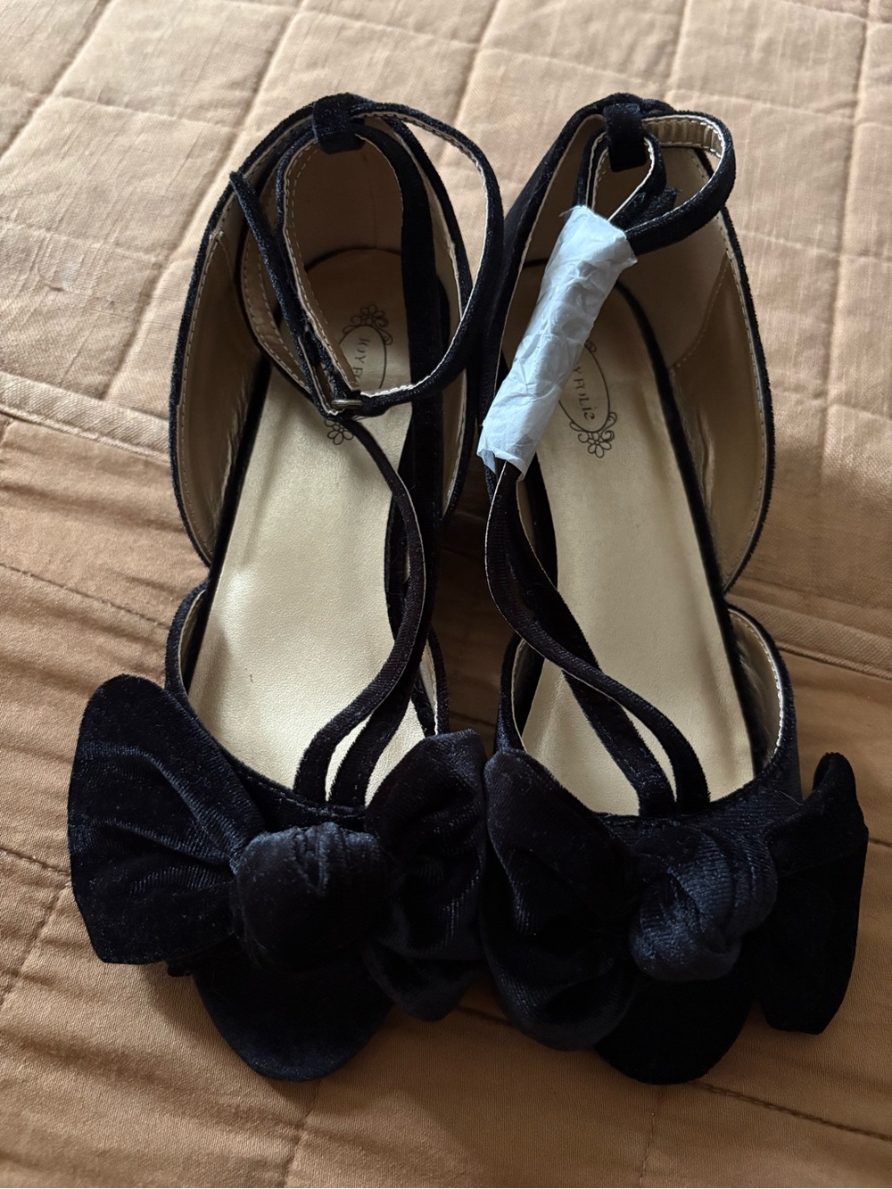 Joyfolie Black Velvet Bow Ankle-Strap Dress Shoes - Girls